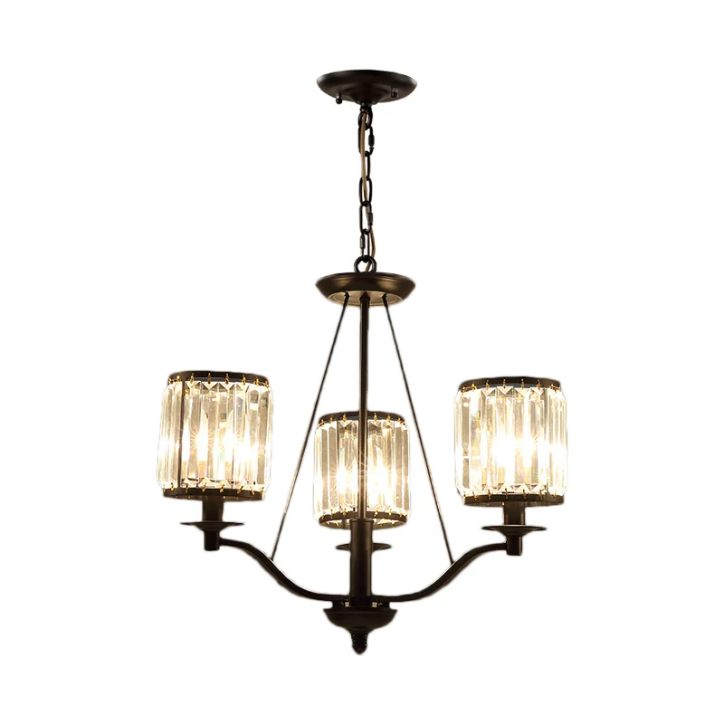 Lampadario cilindro nero Lampada moderna cristallo 3/6/8 luci Kit lampada sospensione per soggiorno