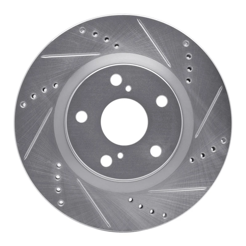 R1 2022-2023 Genesis G70 Front Right Drilled & Slotted Silver Brake Rotor