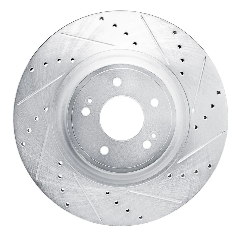 R1 2022-2023 Genesis G70 Front Right Drilled & Slotted Silver Brake Rotor