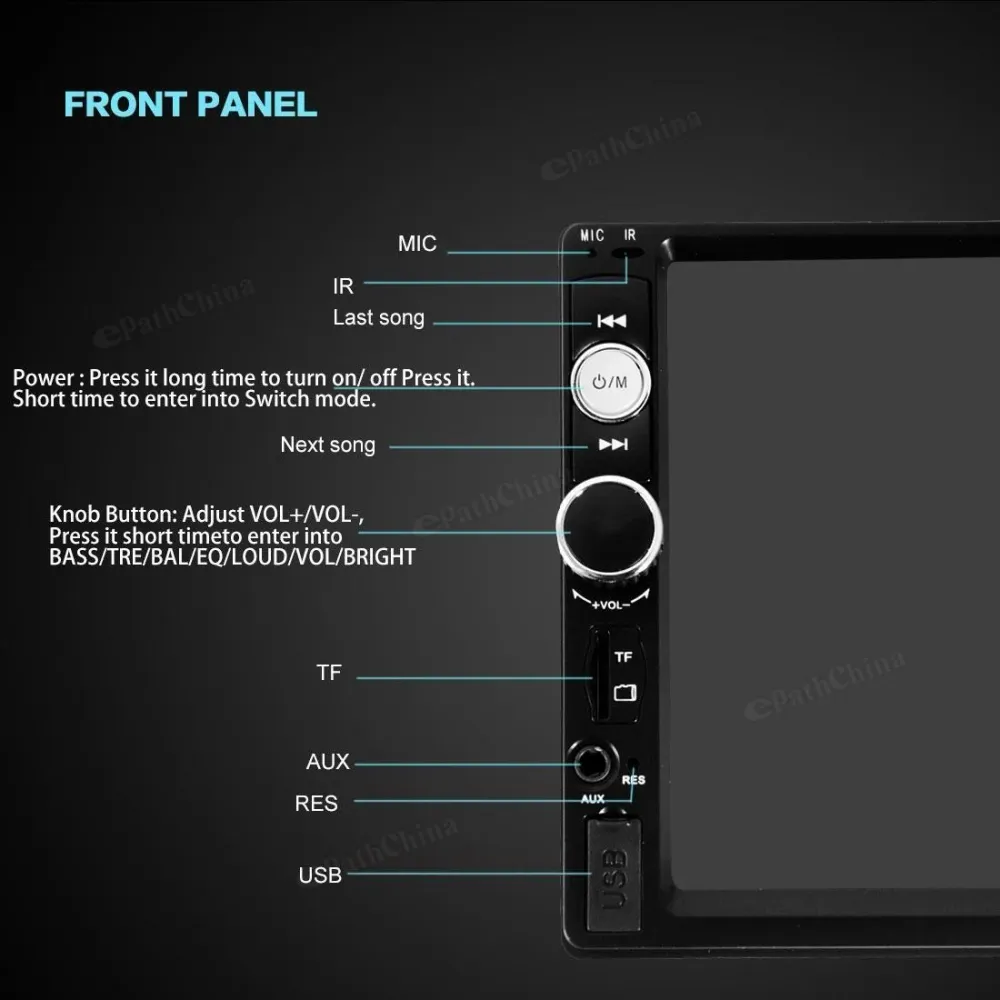 7010b 7" Hd 1080p Lcd Double-din Bluetooth Auto Video Mp5 Stereo Lettore Mp3