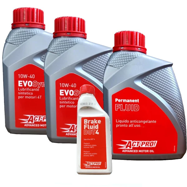 Act-Pro! Kit Tagliando Liquidi Olio Motore 10w40 2Lt + Liquido Radiatore Antigelo 1Lt + Liquido Freni DOT4 0,25L Originale...