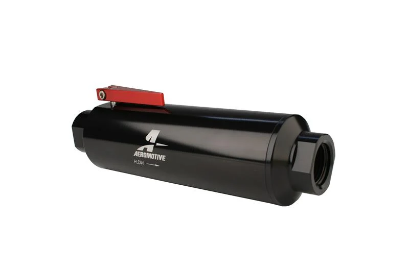 Aeromotive -Line -12 Filter w/Shutoff Valve 100 Micron SS Element - Black Anodize Finish