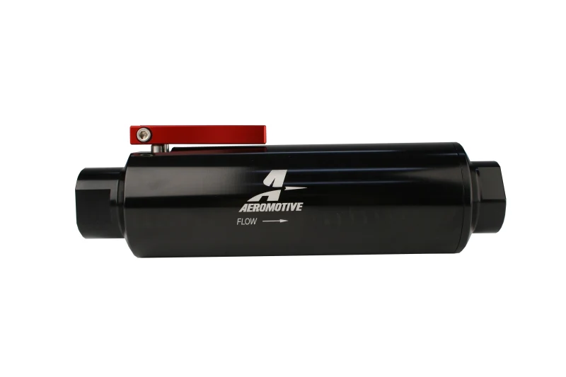 Aeromotive -Line -12 Filter w/Shutoff Valve 100 Micron SS Element - Black Anodize Finish