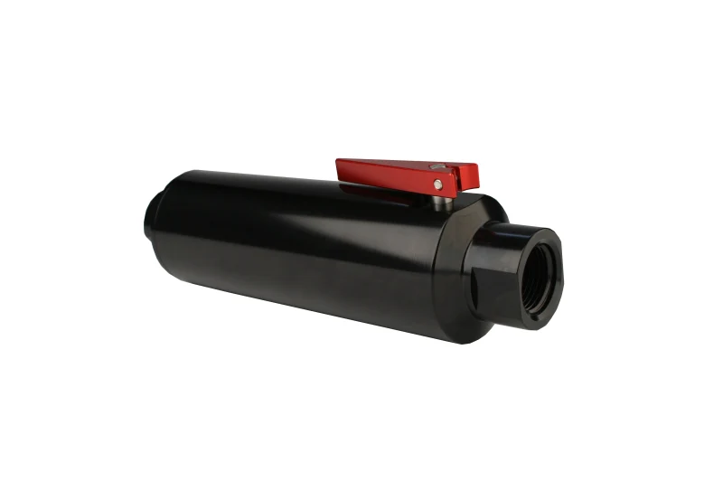 Aeromotive -Line -12 Filter w/Shutoff Valve 100 Micron SS Element - Black Anodize Finish