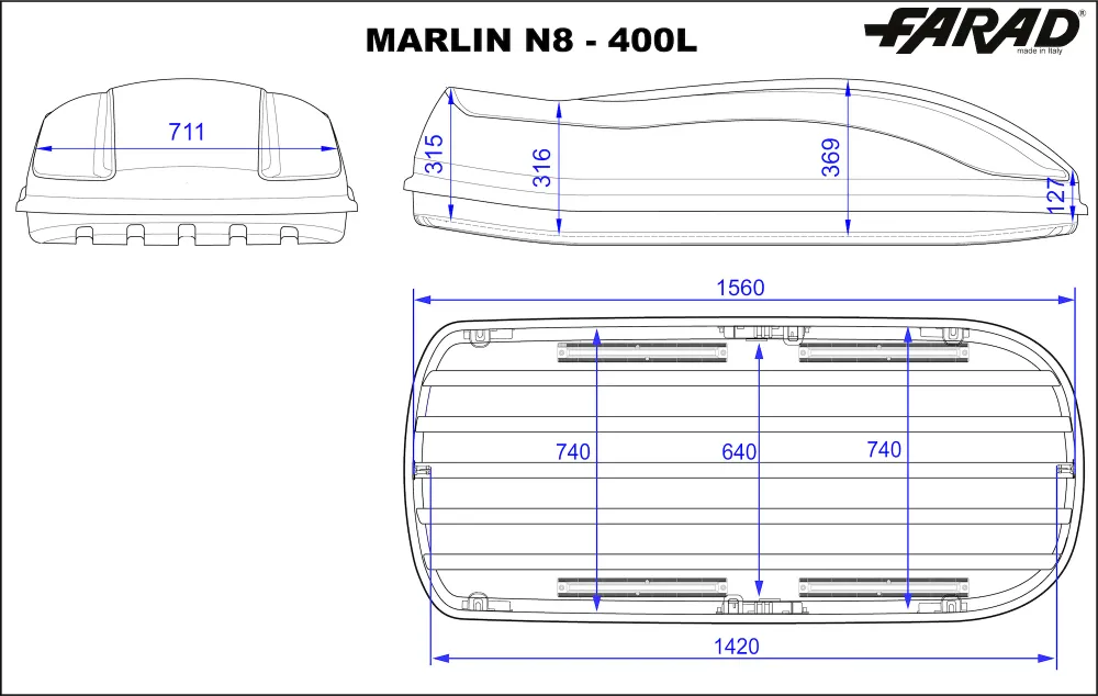 Box Da Tetto Farad Marlin Nero Goffrato 400L 1-92531 N/8