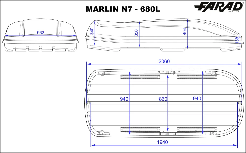 Box Da Tetto Farad Marlin Nero Lucido 680L 1-9531 N/7