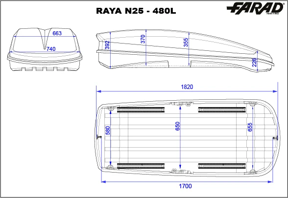 Box Da Tetto Farad Raya Grigio Metallizzato 480L 1-94931 N/25