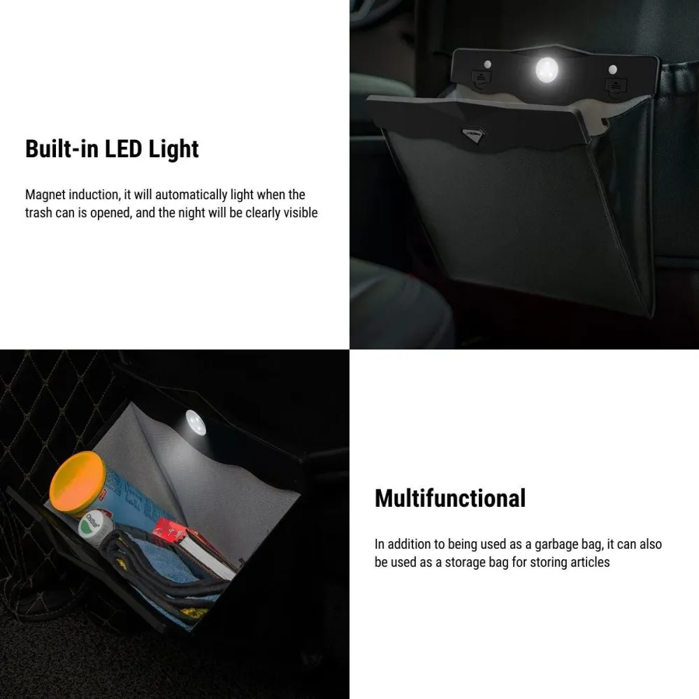 Cestino per auto LED durevole per Tesla Model 3/Y/X/S - Cestino per rifiuti auto ecologico