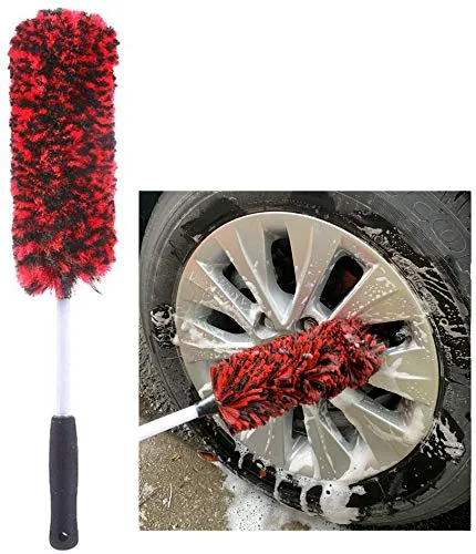 Clean world - Spazzola per ruote lana sintetica 17.7inch Red, Rosso e nero.