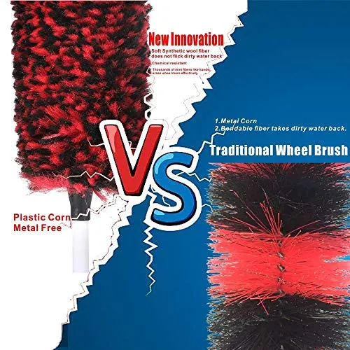 Clean world - Spazzola per ruote lana sintetica 17.7inch Red, Rosso e nero.