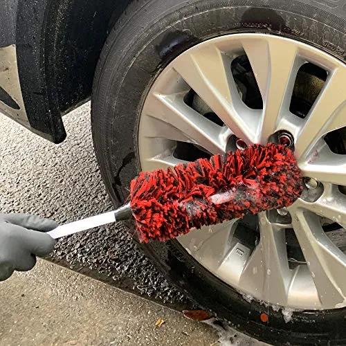 Clean world - Spazzola per ruote lana sintetica 17.7inch Red, Rosso e nero.