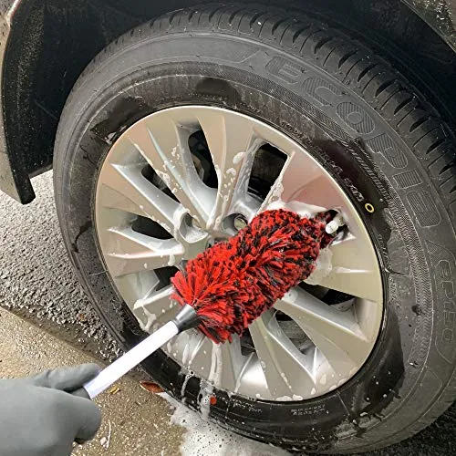Clean world - Spazzola per ruote lana sintetica 17.7inch Red, Rosso e nero.