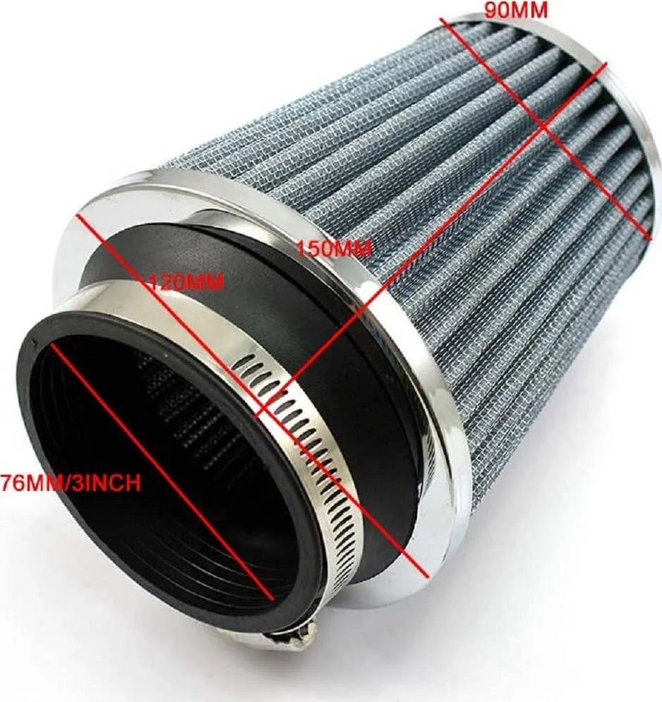 Filtro Aria Fredda Universale Tondo Cono Alto Lavabile 76mm/3inch Accessori Auto
