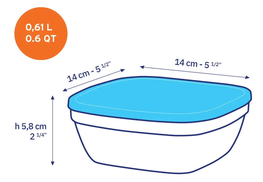 Freshbox - Contenitore quadrato con coperchio blu 61 cl