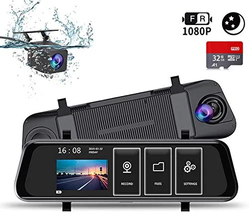 HALUM Telecamera per Auto da 10 pollici Touchscreen Full HD 1080P, 10