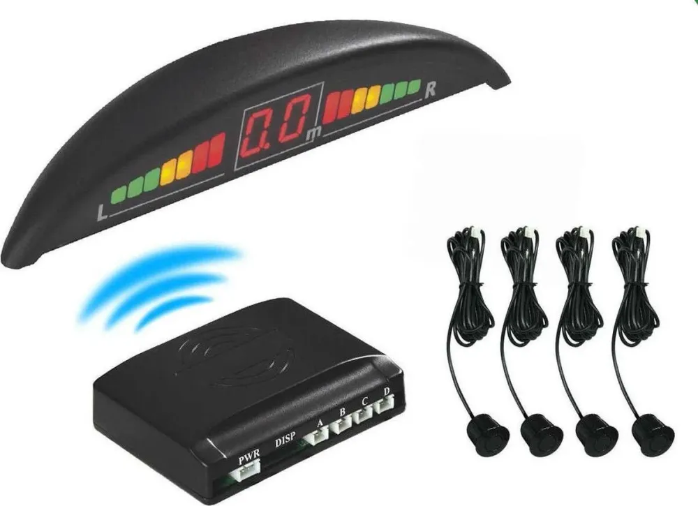 Kit 4 Sensori Di Parcheggio Con Mini Display Led Wireless Suono Fresa Neri