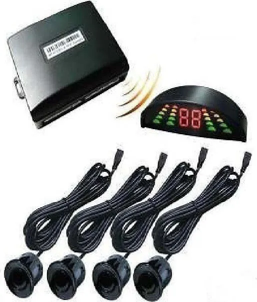 Kit 4 Sensori Di Parcheggio Con Mini Display Led Wireless Suono Fresa Neri