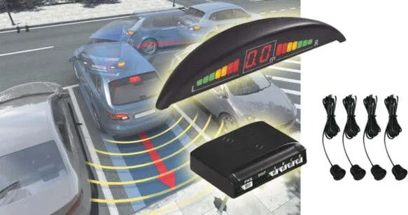 Kit 4 Sensori Di Parcheggio Con Mini Display Led Wireless Suono Fresa Neri