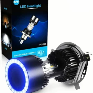 Lampadina H4 LED per Moto con Occhi Angelo, 6400LM, DC 12V 6000K, 1 Lampada