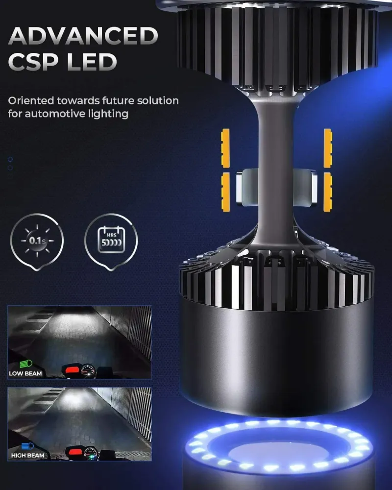 Lampadina H4 LED per Moto con Occhi Angelo, 6400LM, DC 12V 6000K, 1 Lampada