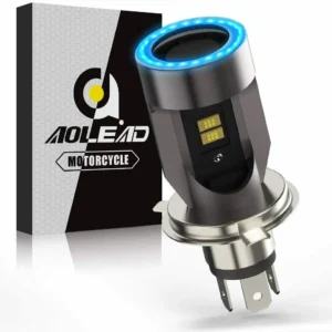 H4 LED per Moto con Occhi Angelo, 6400LM Lampada DC 12V, 1 h4 led-Nero