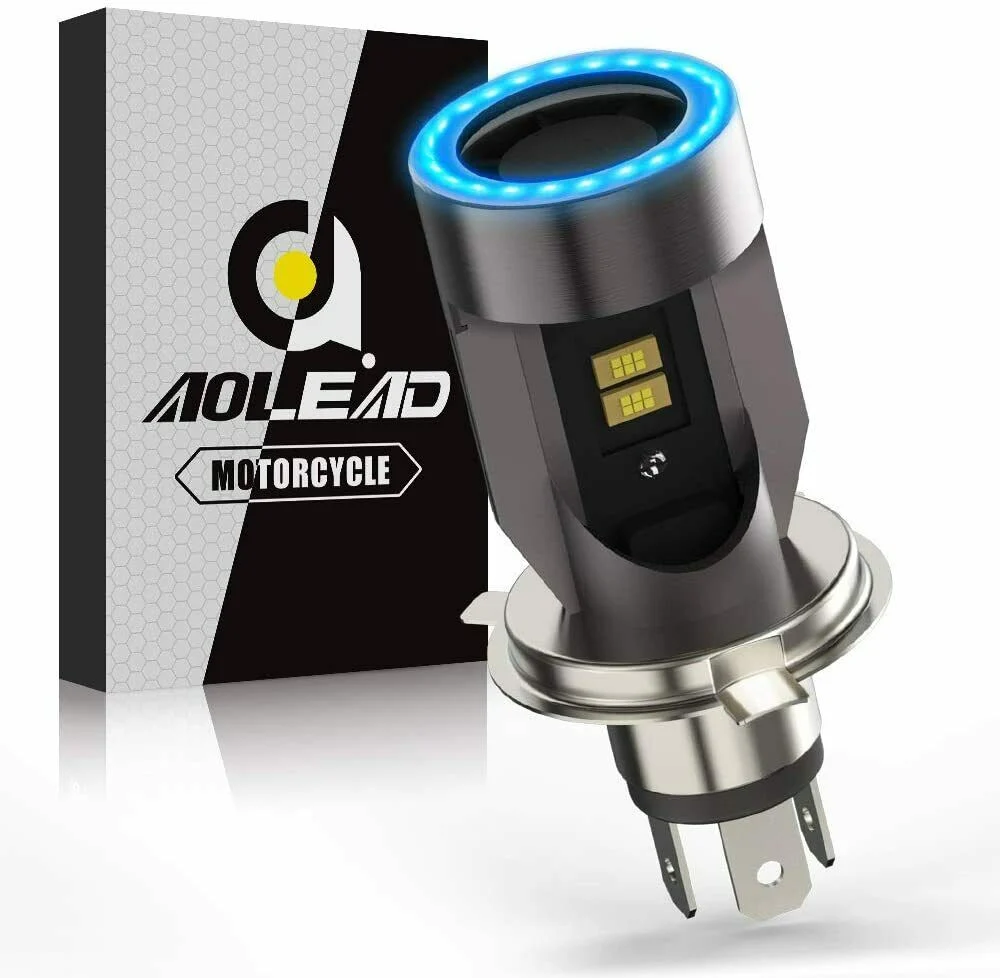 H4 LED per Moto con Occhi Angelo, 6400LM Lampada DC 12V, 1 h4 led-Nero