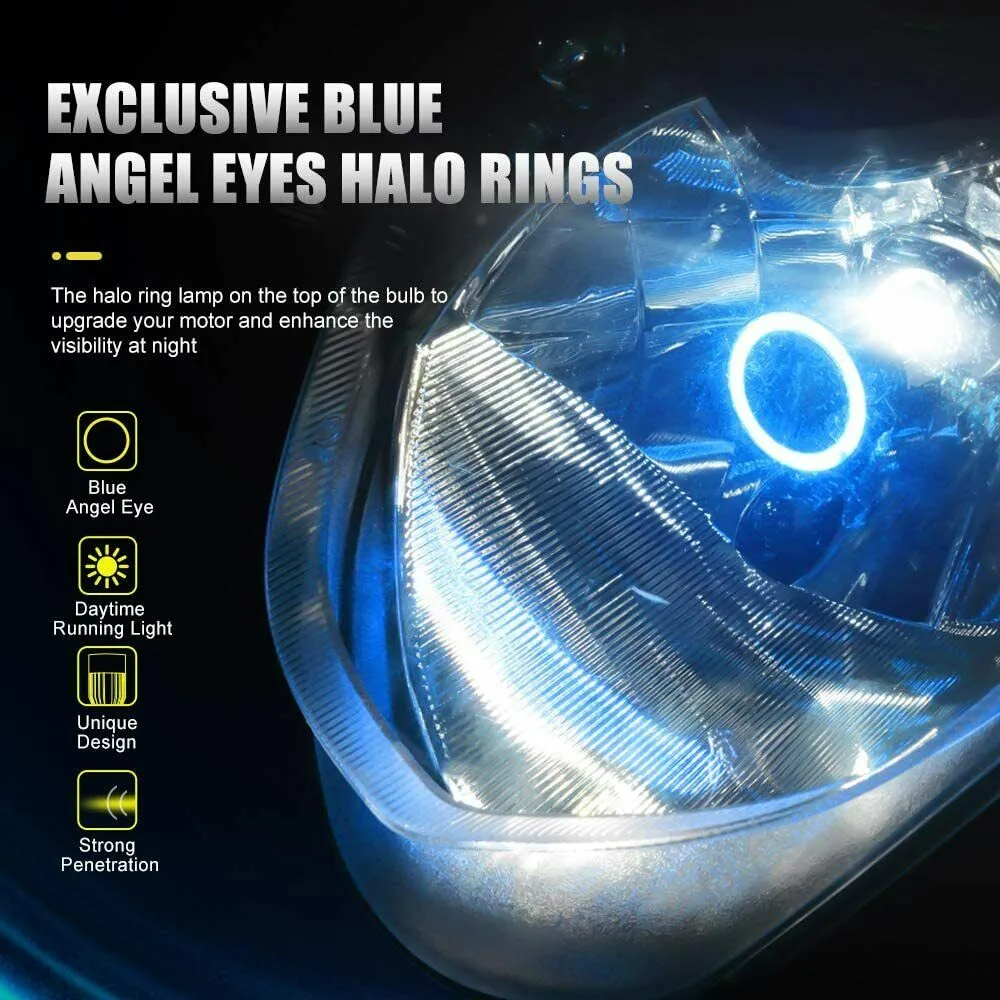 H4 LED per Moto con Occhi Angelo, 6400LM Lampada DC 12V, 1 h4 led-Nero