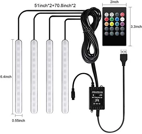 Luci LED Interne Auto, 4 Strisce 48 Lampadine Multicolore Impermeabili, Kit...
