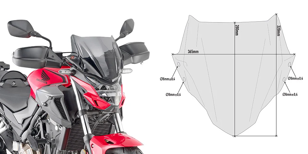 Parabrezza 1176A + Attacchi A1176A per Honda CB 500 F 2019 > 2022 Givi