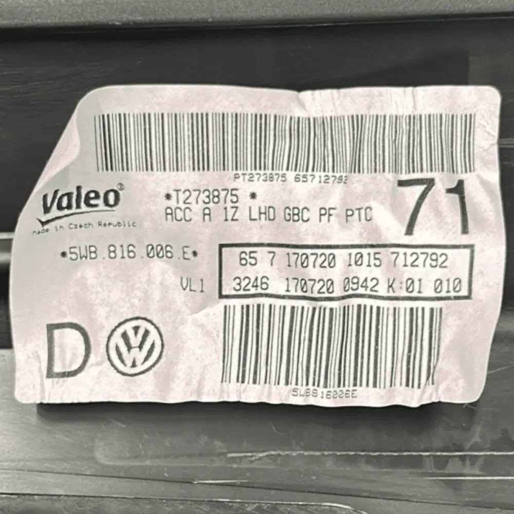 Stufa volkswagen golf viii 2.0 diesel cod:5wb816006e (2019 >) gruppo riscaldamento