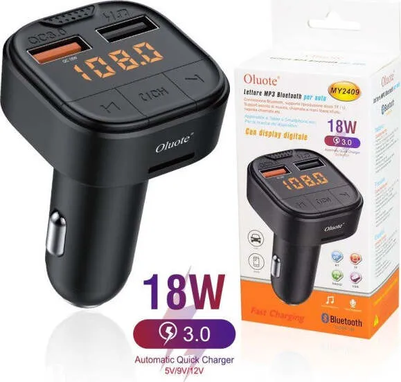 Trasmettitore Fm Bluetooth Per Auto 2 Porte Usb Led Tf Pd 18w Lettore Mp3 My2409