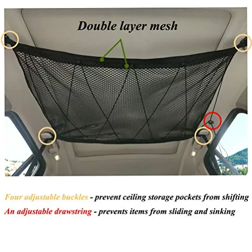 YGYQZ Tasca per Rete Cargo Soffitto Auto - Interno Nero - Doppia Maglia