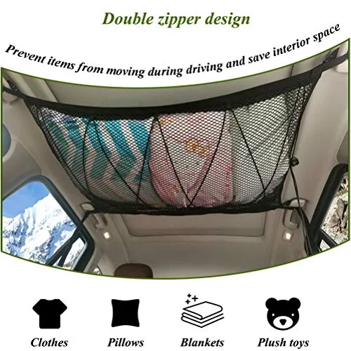 YGYQZ Tasca per Rete Cargo Soffitto Auto - Interno Nero - Doppia Maglia