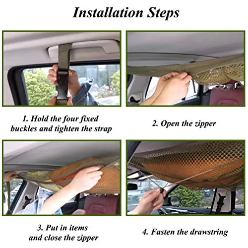 YGYQZ Tasca per Rete Cargo Soffitto Auto - Interno Nero - Doppia Maglia