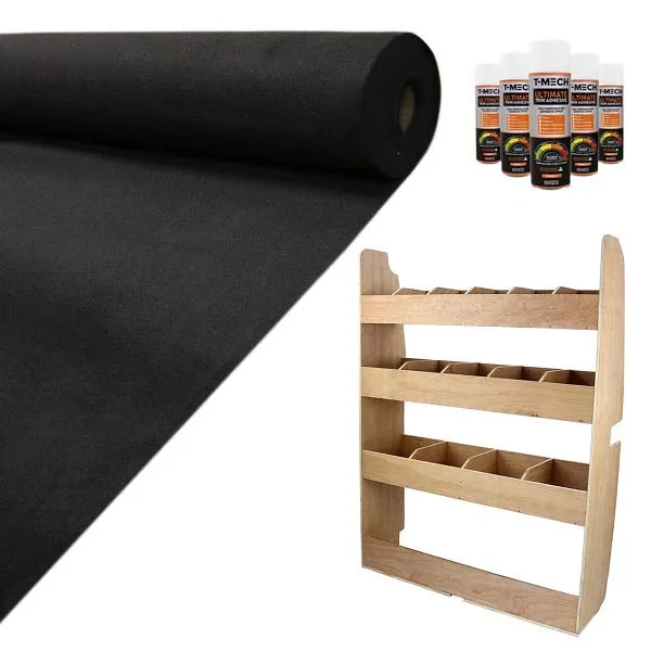 Ripiano per veicolo Monster Ford Transit e rivestimento per moquette nero e set di 5 barattoli di colla versatile 26298