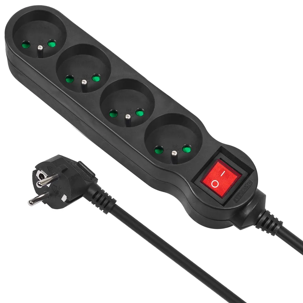 Maclean Energy MCE180 extension power strip 4 sockets switch