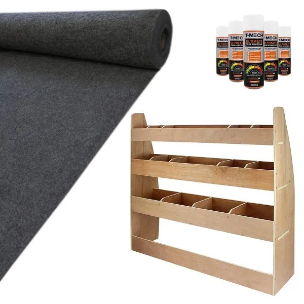 Monster Racking 11 mq Rivestimento moquette super elasticizzato nero con adesivo e sistema di scaffalature VW Caddy 26303